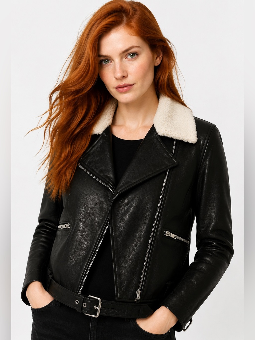 ALC Leather Moto jacket size 4🔥 with fur collar